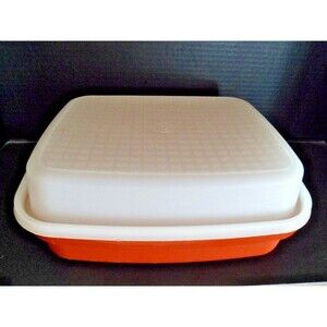 Tupperware Large Marinade Meat Keeper Marinate Rust Orange #1294 Retro